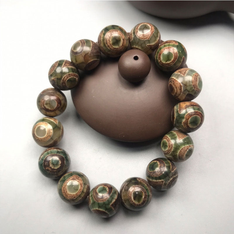 Buddha Stones Three-eyed Dzi Bead Sardonyx Luck Bracelet