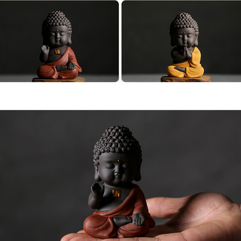 Buddha Stones Small Buddha Serenity Purple Clay Home Desk Decoration