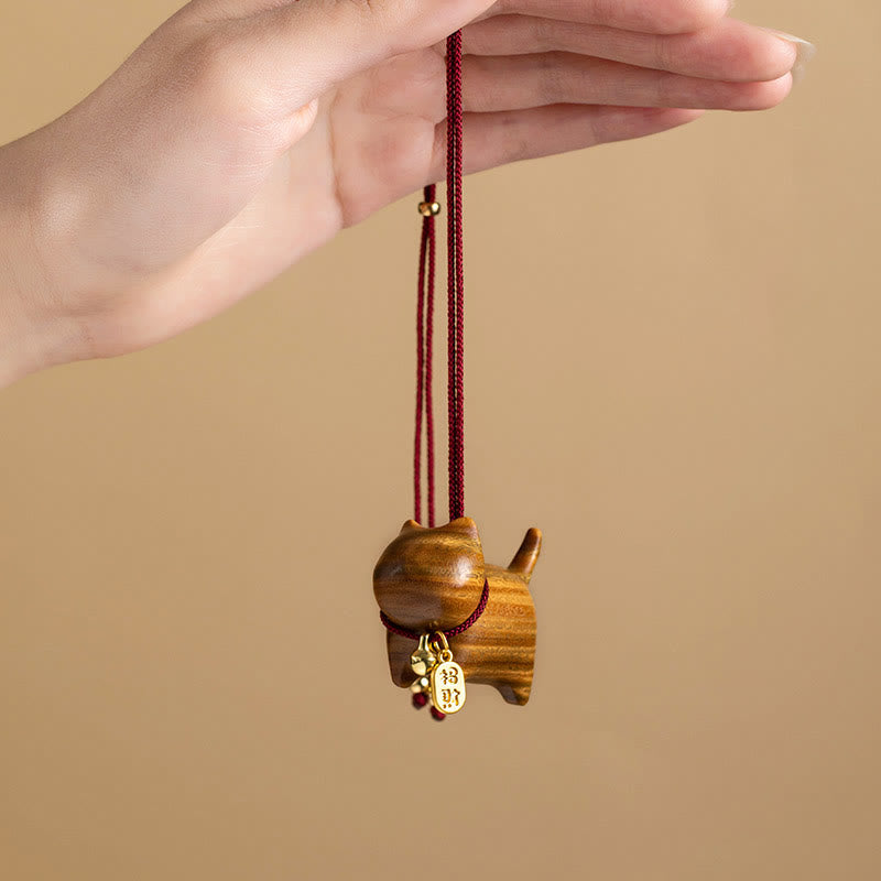 Buddha Stones Ebony Wood Green Sandalwood Lucky Cat Fu Character Lucky Fortune Bell Balance Car Hanging Decoration