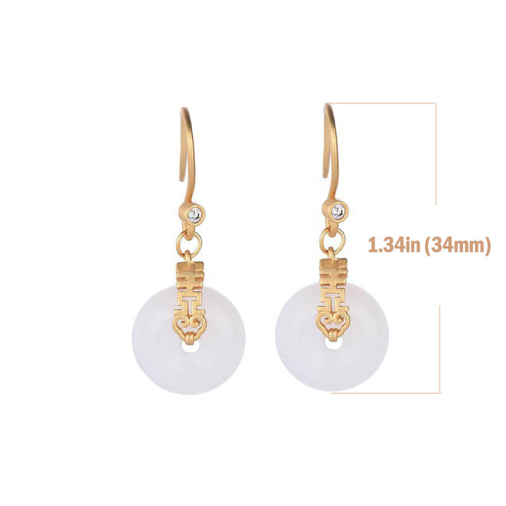 Buddha Stones White Jade Double Happiness Fortune Earrings