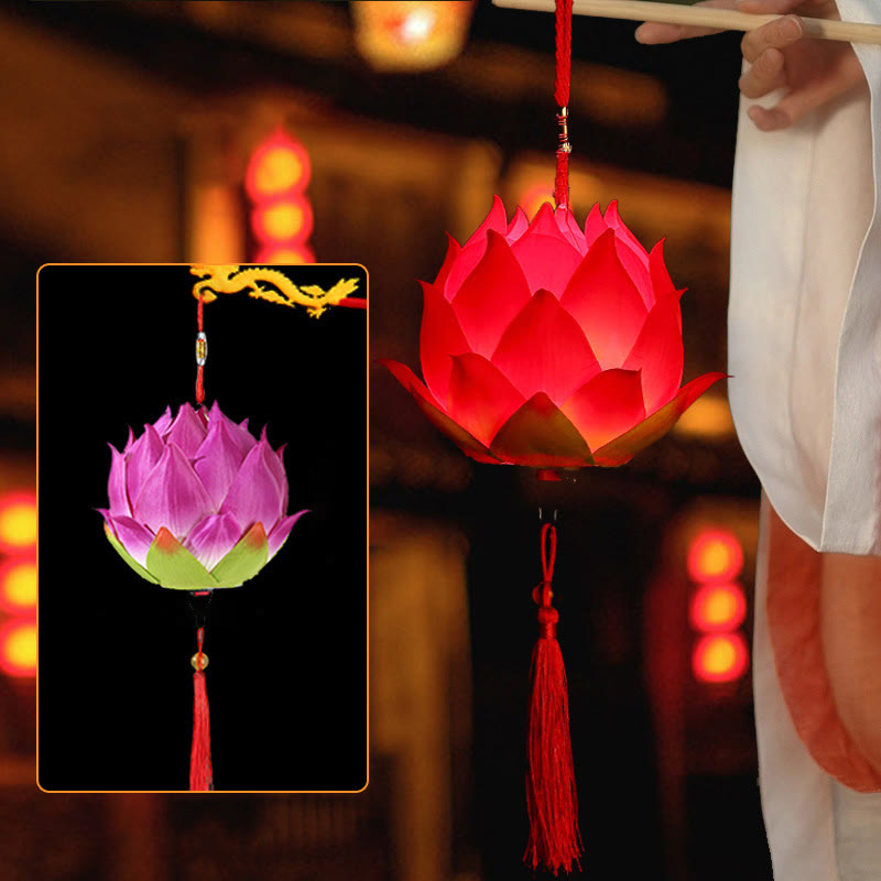 Buddha Stones DIY Lotus Flower Dragon Lantern Tassel Lamp Decoration