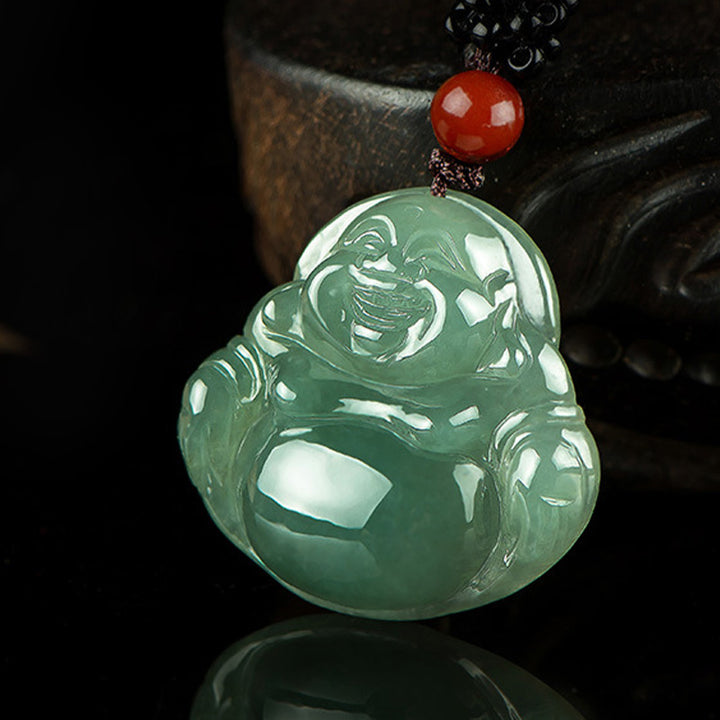 Laughing Buddha Jade Abundance String Necklace Pendant