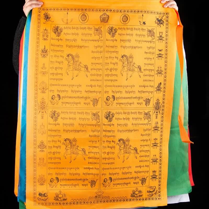 Tibetan 5 Colors Windhorse Happiness Auspicious Outdoor Prayer Flag