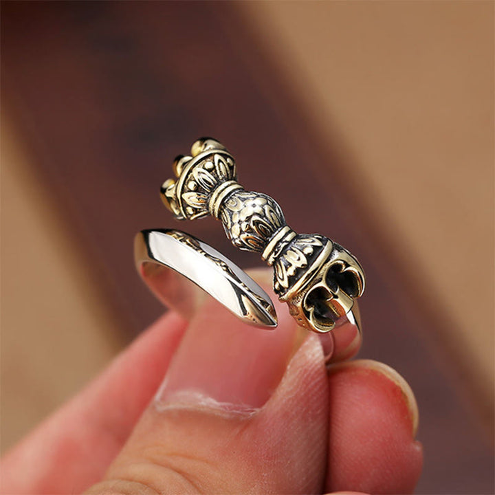 Buddha Stones Tibetan Dorje Vajra Engraved Design Copper Luck Wealth Adjustable Ring