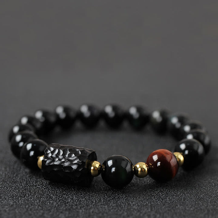 Black Obsidian Ebony Wood Red Tiger Eye Strength Couple Bracelet