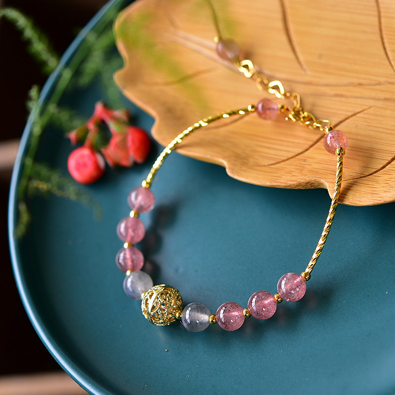 Natural Strawberry Quartz Moonstone Positive Bracelet