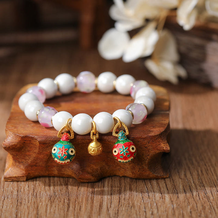 Buddha Stones Gold Swallowing Beast Family Charm Liuli Glass Colorful Porcelain Bead Luck Bracelet