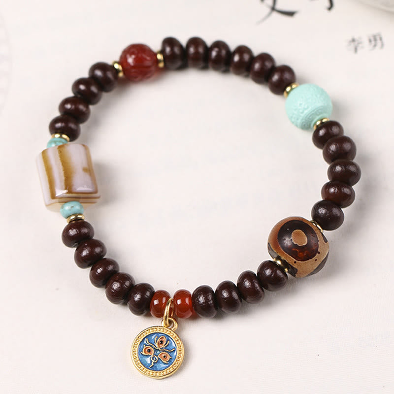 Buddha Stones Natural Tibet Purple Bodhi Seed Dzi Bead God of Wealth Wisdom Bracelet