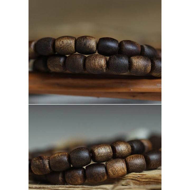 Buddha Stones 999 Gold Rare Tarakan Agarwood Tibetan Old Spirit Bone Balance Strength Double Wrap Bracelet