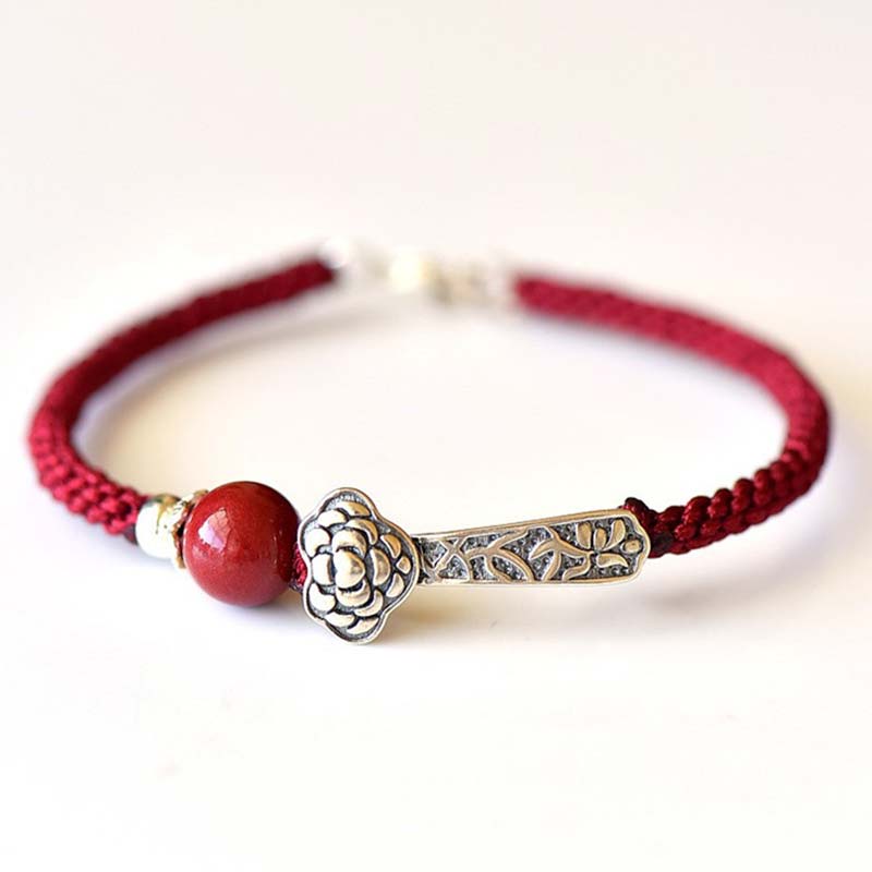 Buddha Stones 925 Sterling Silver Cinnabar Blessing String Bracelet