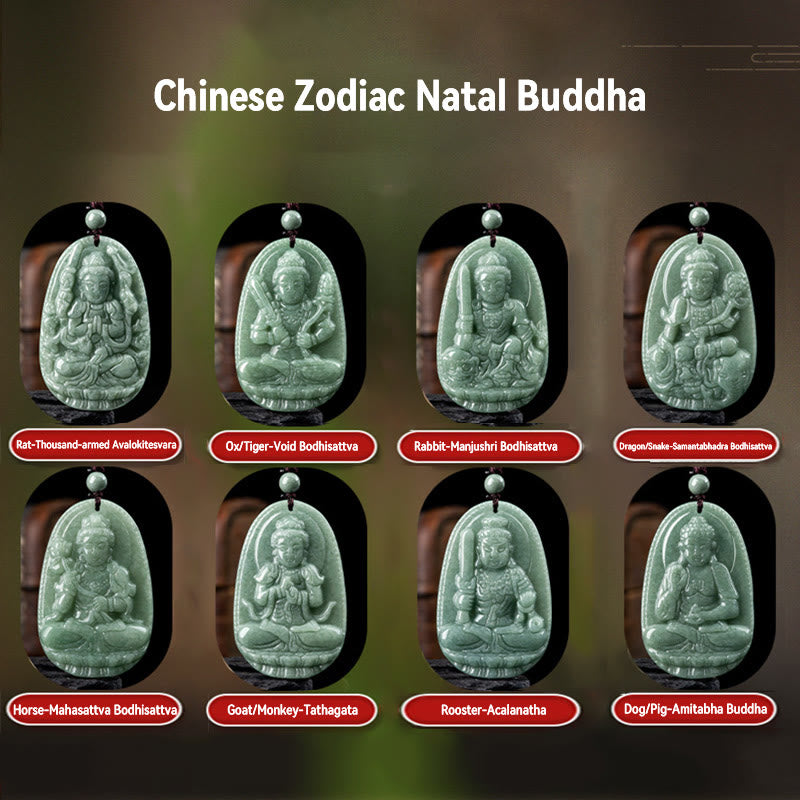 Buddha Stones Chinese Zodiac Natal Buddha Natural Jade Wealth Prosperity Necklace Pendant