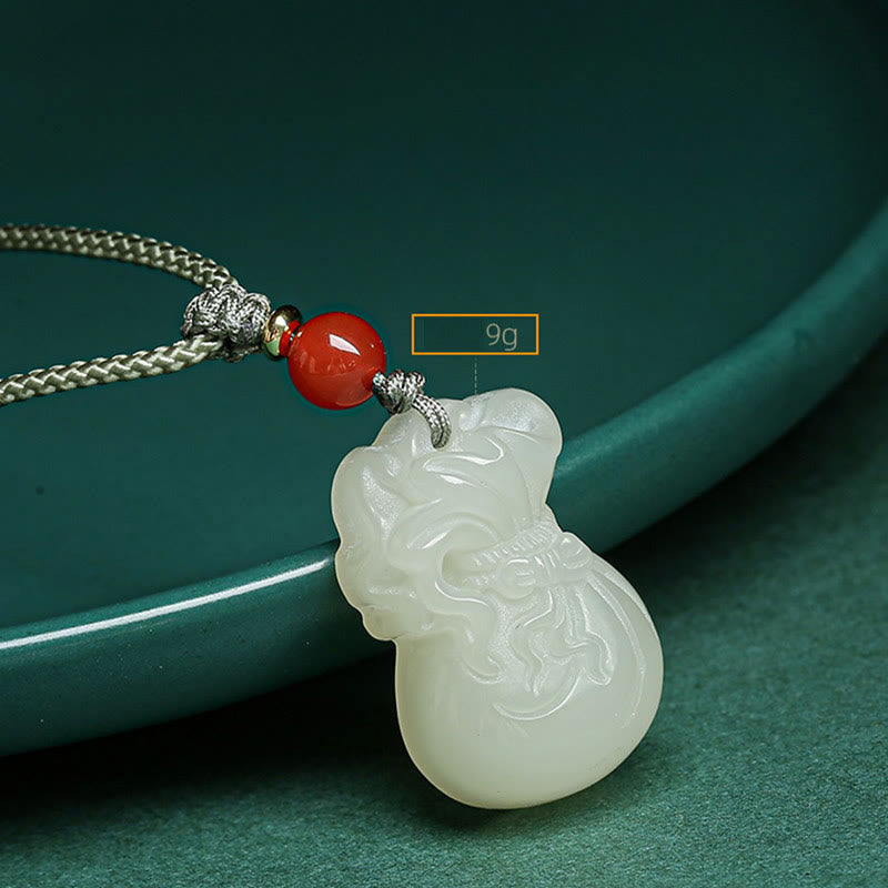 Buddha Stones Natural Hetian Jade Money Bag Wealth Necklace Pendant Key Chain Phone Hanging Decoration