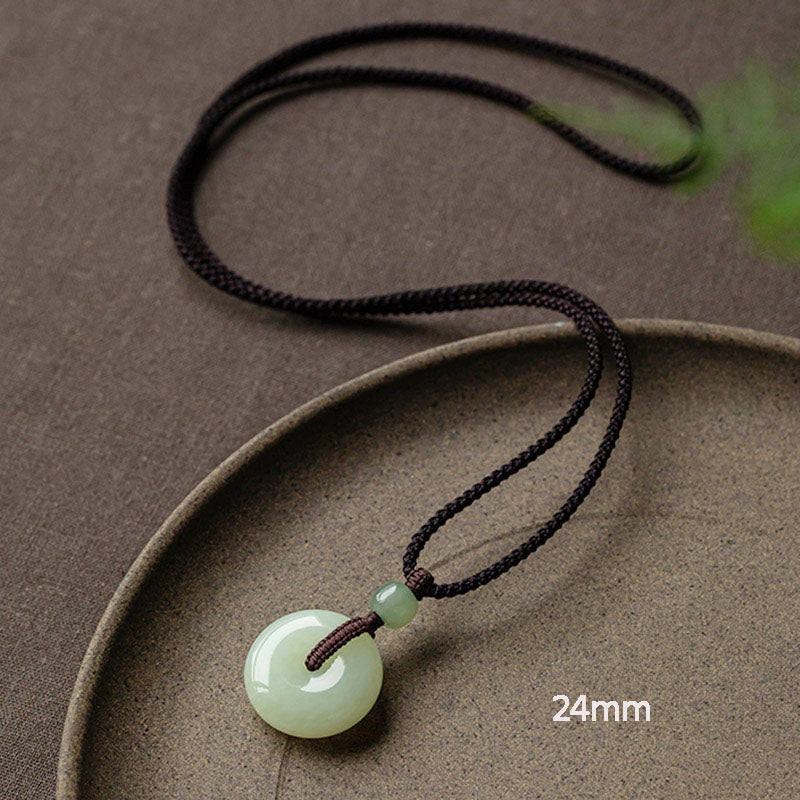 Natural Round Jade Peace Buckle Luck Prosperity Necklace Pendant