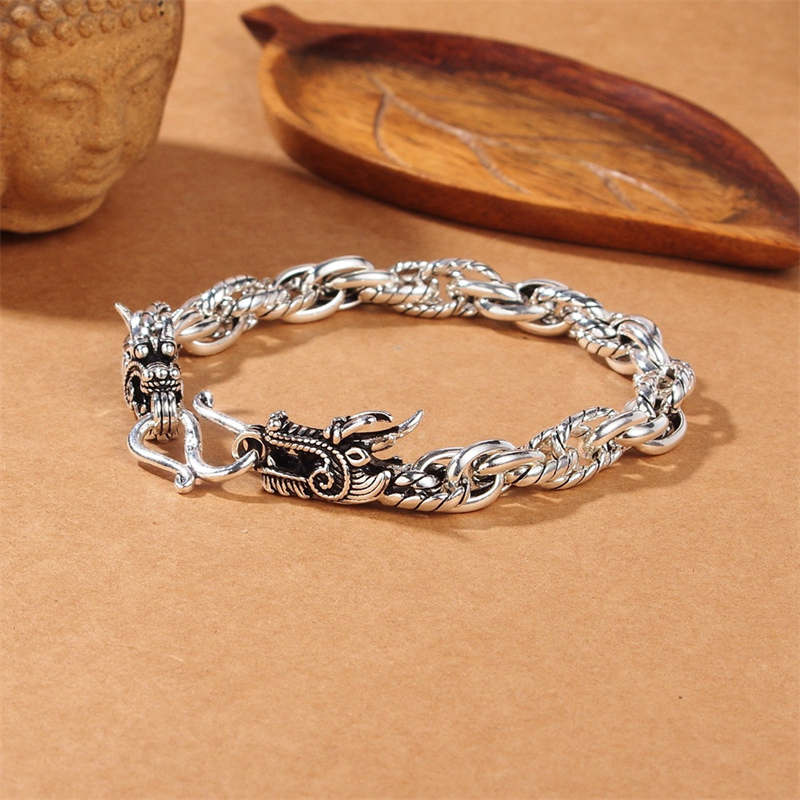 Buddha Stones 925 Sterling Silver Dragon Luck Protection Bracelet