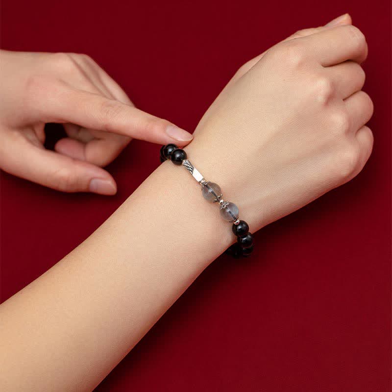 925 Sterling Silver Obsidian Moonstone Strength Couple Bracelet