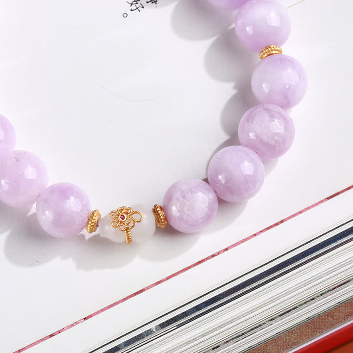 Kunzite Hetian White Jade Gourd Love Spiritual Growth Bracelet