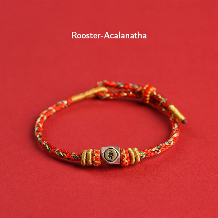 Buddha Stones 925 Sterling Silver Chinese Zodiac Natal Buddha Red Colorful Rope Luck Handcrafted Bracelet