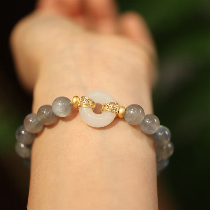 Buddha Stones Natural Moonstone Heitan Jade Peace Buckle Healing Bracelet