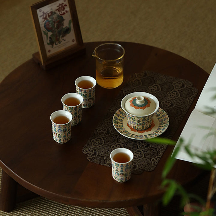 Buddha Stones Dunhuang Color Thousand Buddhas Flying Apsaras Pattern Gaiwan Teacup Kung Fu Tea Cup With Lid