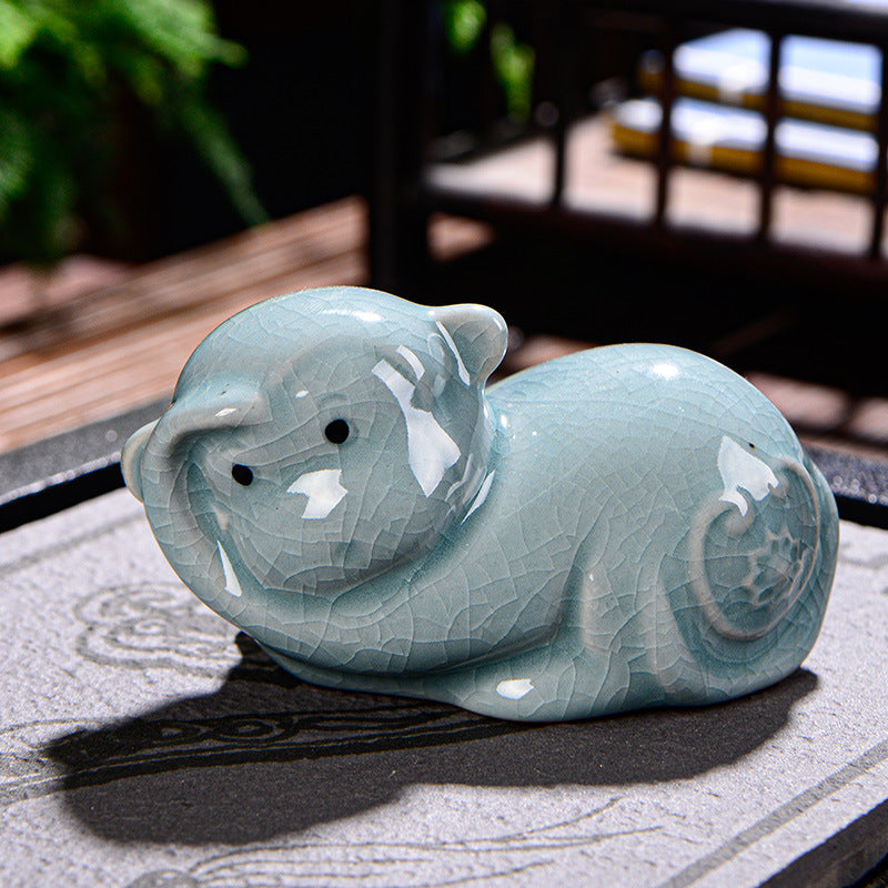 Buddha Stones Chinese Zodiac Wealth Ceramic Tea Pet Home Figurine Decoration