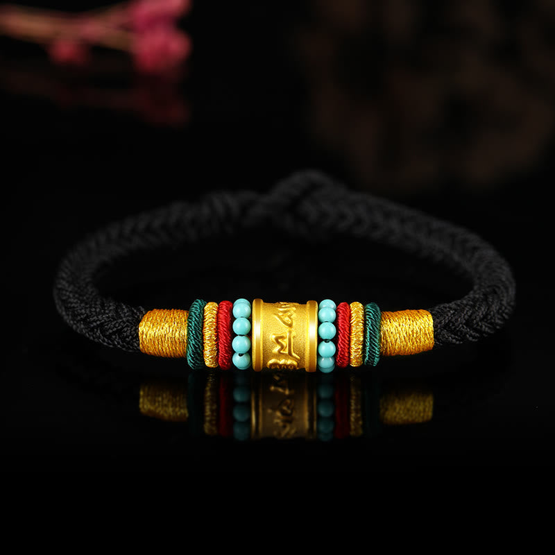 Buddha Stones Tibet 999 Gold Om Mani Padme Hum Handmade Eight Thread Peace Knot Luck Bracelet