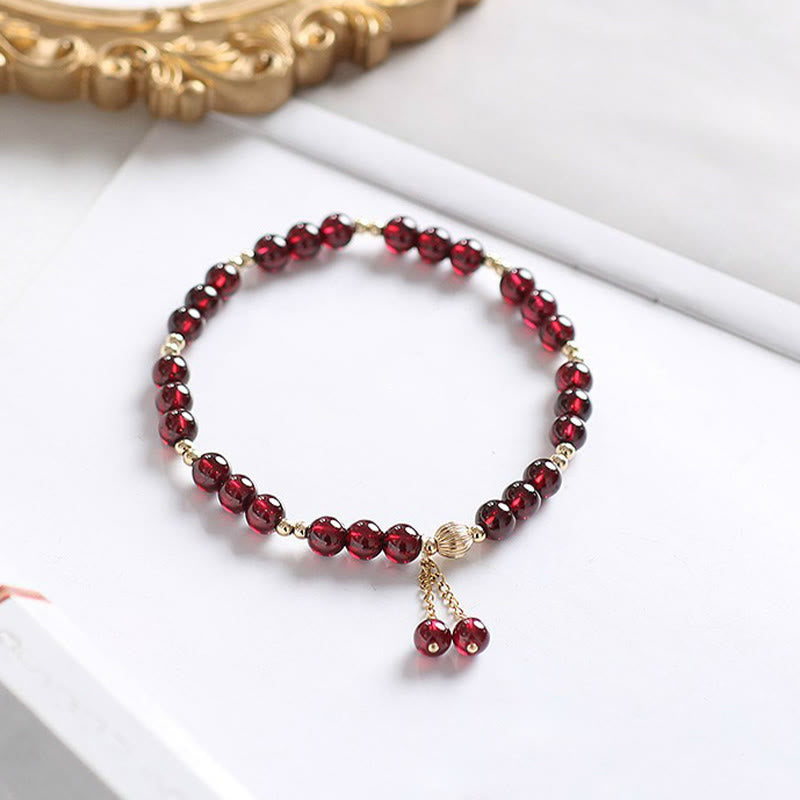 Buddha Stones 14K Gold Natural Garnet Calm Bracelet