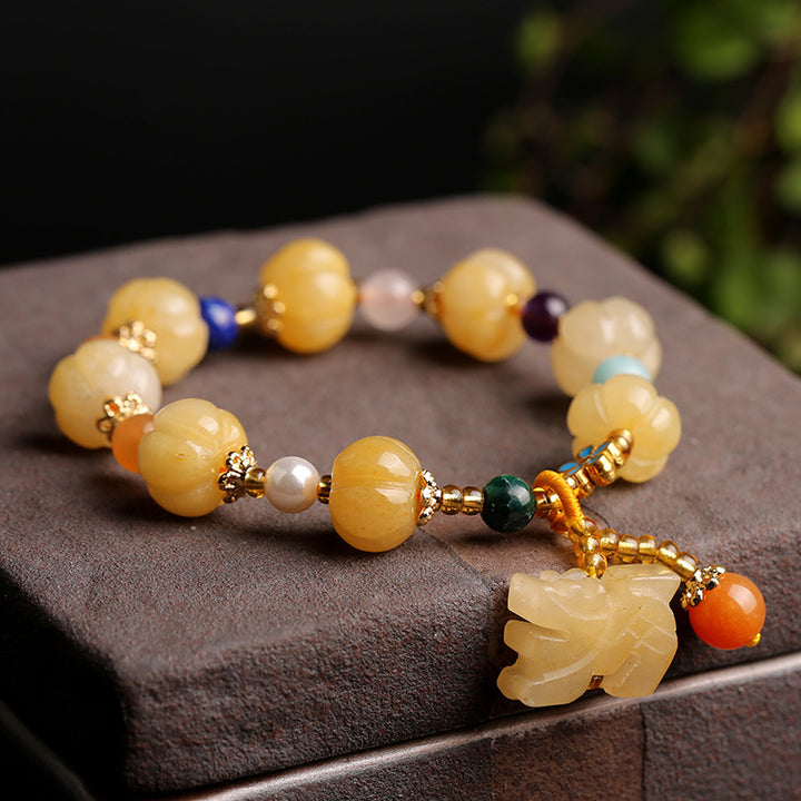 Buddha Stones Golden Silk Jade Pixiu Wealth Bracelet