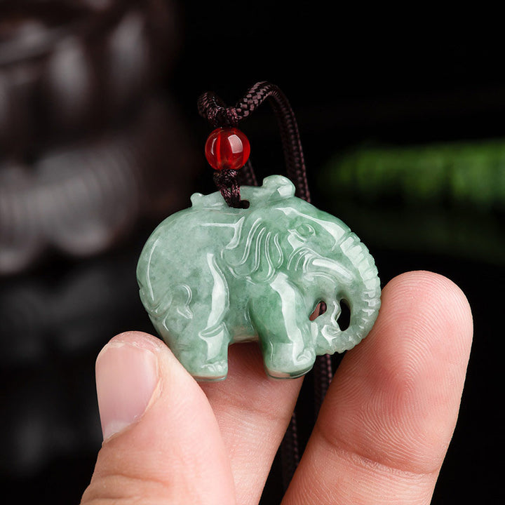 Elephant Jade Luck Strength Necklace String Pendant