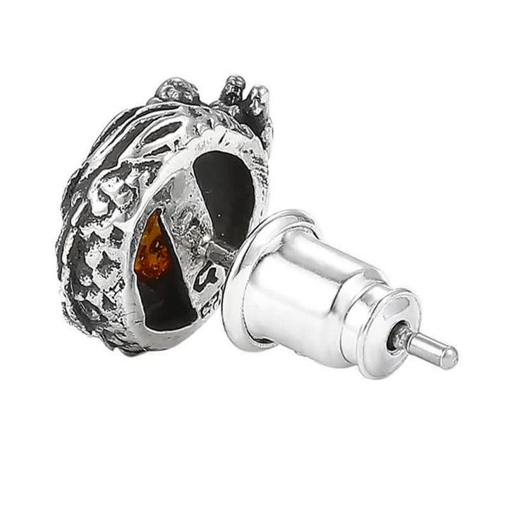 925 Sterling Silver Natural Amber Dragon Success Protection Stud Earring