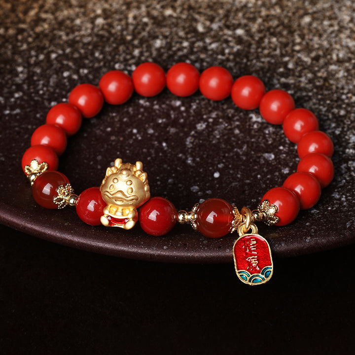 Buddha Stones Year of the Dragon Natural Cinnabar Ingot Protection Bracelet