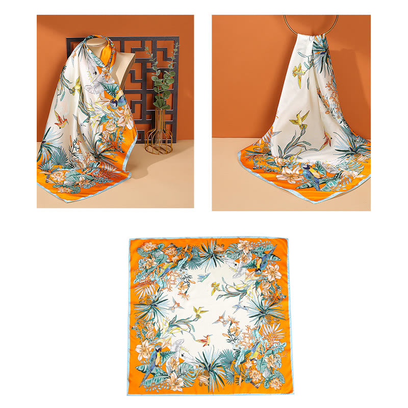 Buddha Stones Pastoral Scene Hot Air Balloon Spring Blossom 100% Mulberry Silk Neck Hair Scarf