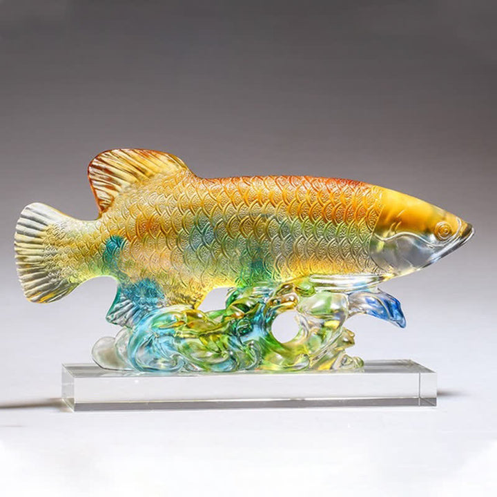 Handmade Liuli Crystal Koi Fish Art Piece Luck Home Office Decoration