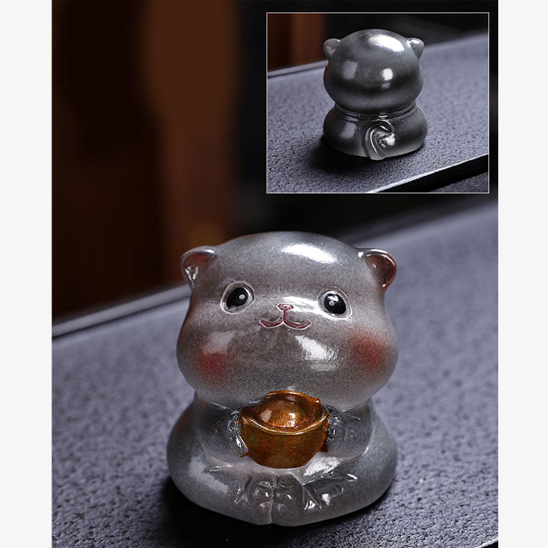 Buddha Stones Color Changing Cute Mini Cat Resin Tea Pet Wealth Home Figurine Decoration