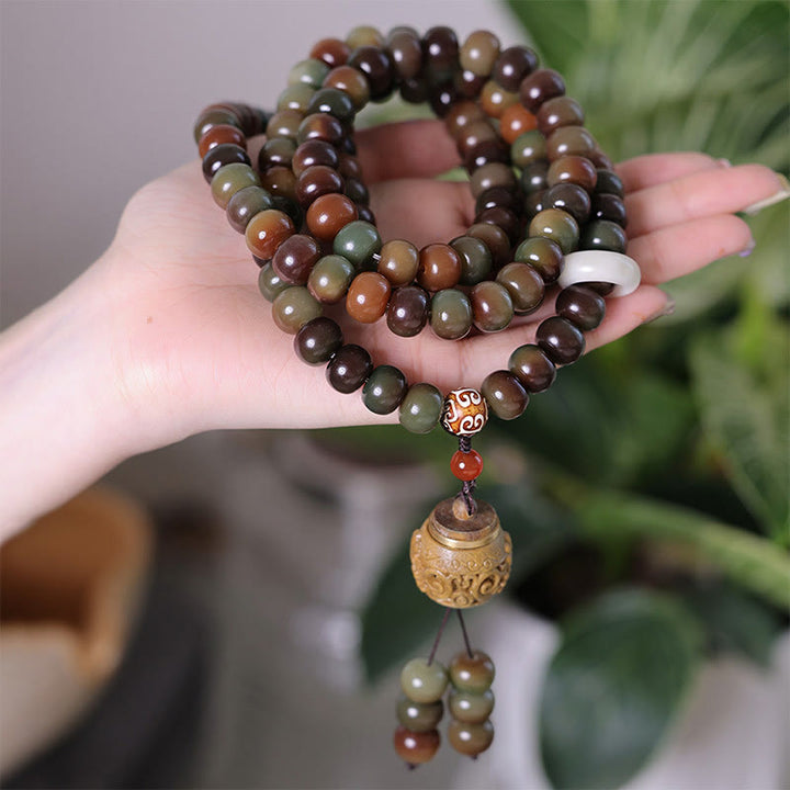 Buddha Stones 108 Mala Beads Dunhuang Color Bodhi Seed Dzi Bead Keep Away Evil Spirits Bracelet