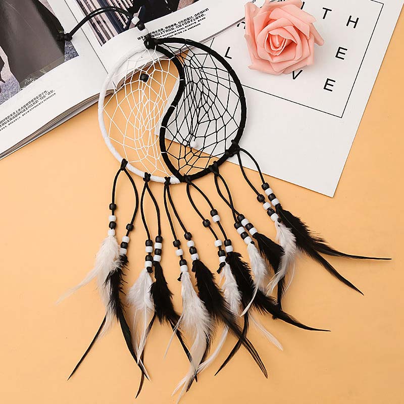 Yin Yang  Dream Catcher Circular Net with Feathers Balance Decoration