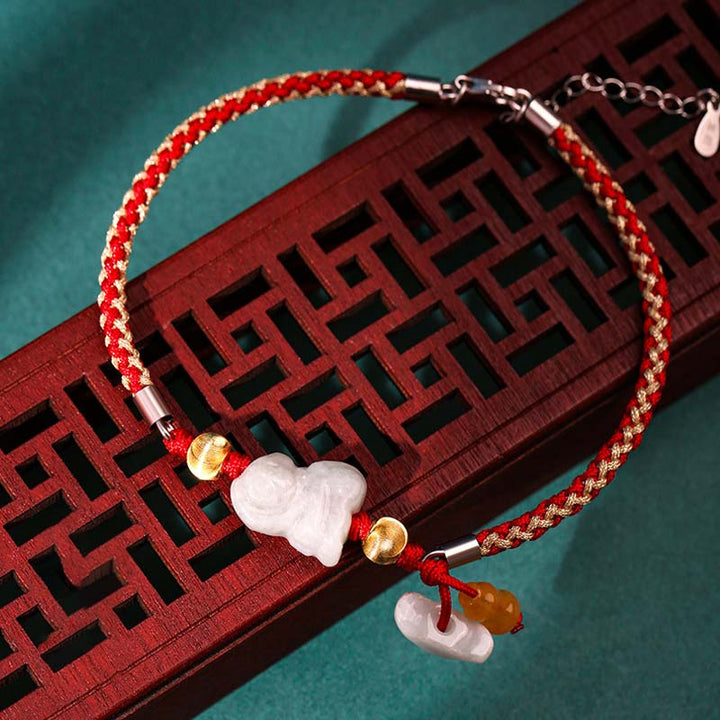 Buddha Stones Chinese Zodiac Jade Prosperity Red String Bracelet Anklet