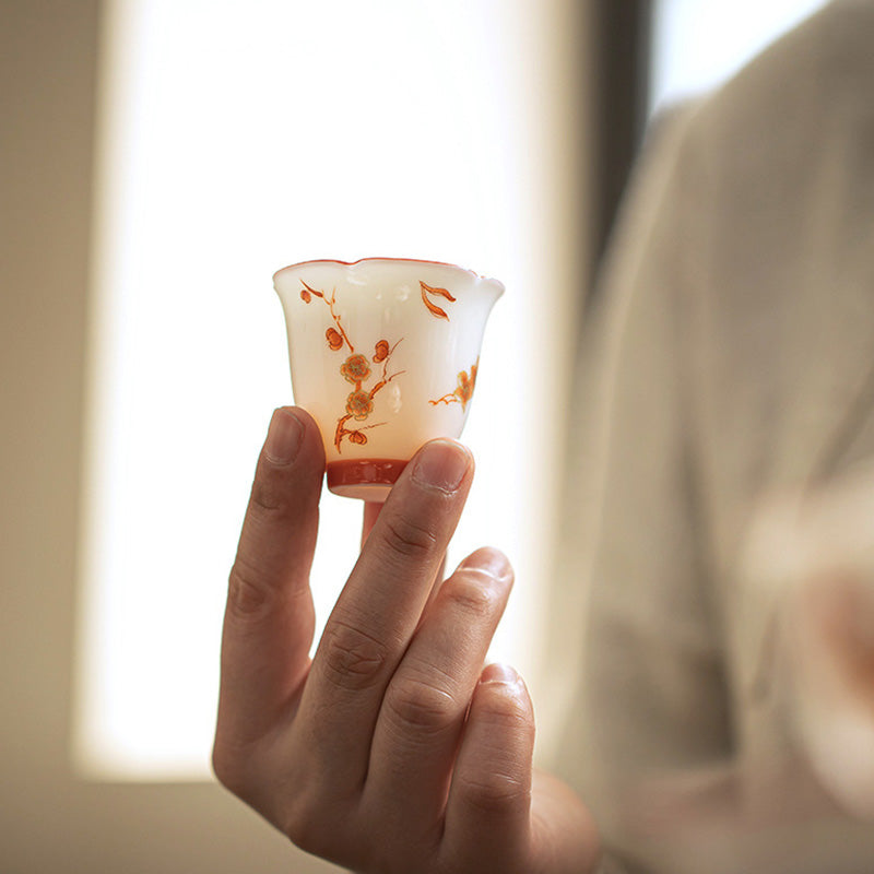 Buddha Stones White Porcelain Flowers Ceramic Gaiwan Sancai Teacup Kung Fu Tea Cup And Saucer With Lid