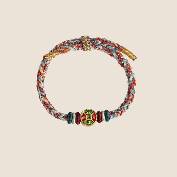 Buddha Stones Colorful Rope Wealth Comes From All Directions Handmade Eight Thread Peace Knot Luck Bracelet