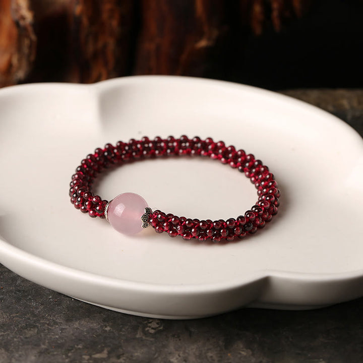 Buddha Stones Natural Garnet Pink Crystal Red Agate Amazonite Bead Protection Bracelet