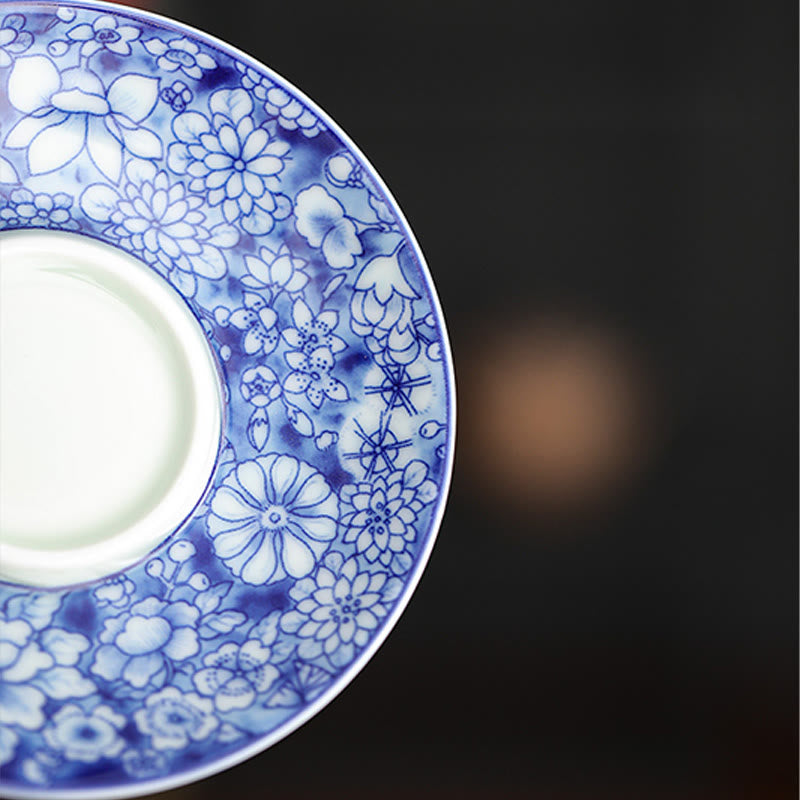 Buddha Stones Vintage Blue And White Porcelain Ceramic Gaiwan Sancai Teacup Kung Fu Tea Cup And Saucer With Lid