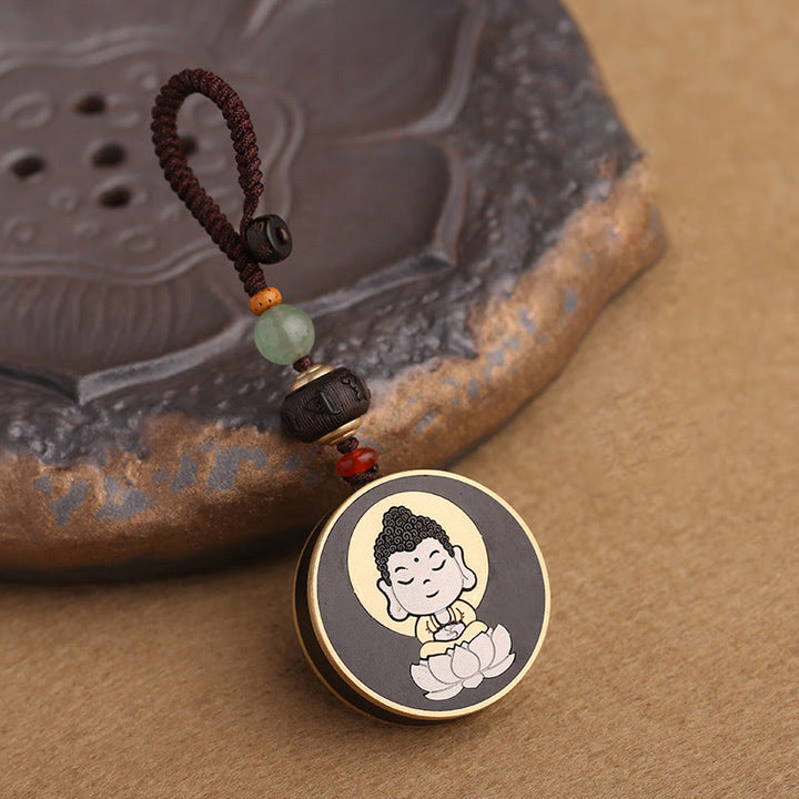 Buddha Stones Ebony Wood Rosewood Buddha Avalokitesvara Om Mani Padme Hum Balance Car Key Chain Decoration