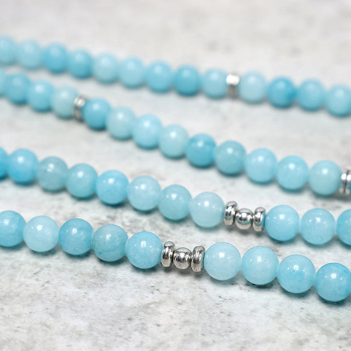 Buddha Stones Natural Amazonite Stone Healing Lotus Mala Bracelet