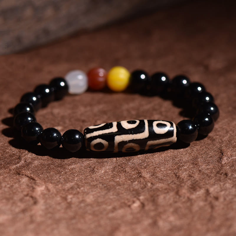 Buddha Stones Tibetan Natural Nine-Eye Dzi Bead Wealth Power Bracelet