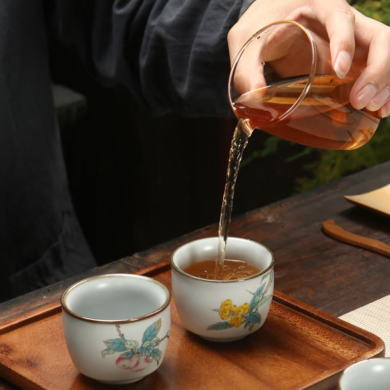 Buddha Stones Loquat Lychee Snow Scenery Landscape Grape Apple Ceramic Teacup Kung Fu Tea Cup