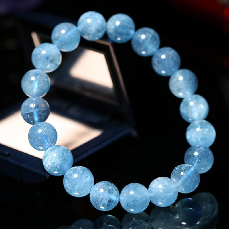 Buddhastoneshop Aquamarine Beads Peace Healing Bracelet