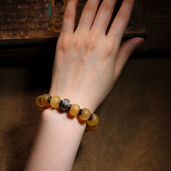 Buddha Stones Handmade Tibetan Sheep Horn Om Mani Padme Hum Auspiciousness Bracelet