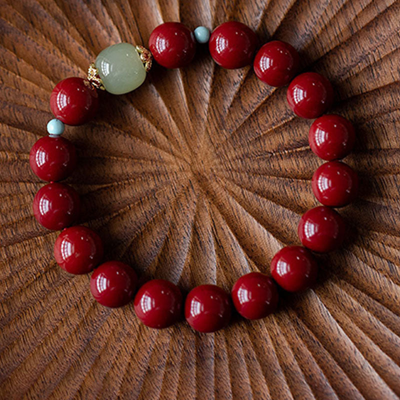 Buddha Stones Cinnabar Green Aventurine Fortune Luck Bracelet