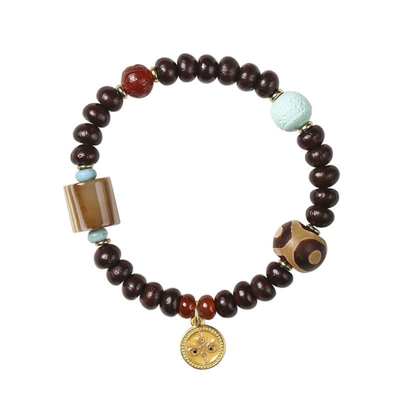 Buddha Stones Natural Tibet Purple Bodhi Seed Dzi Bead God of Wealth Wisdom Bracelet