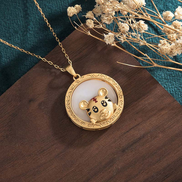 White Jade Year of the Tiger Blessing Necklace