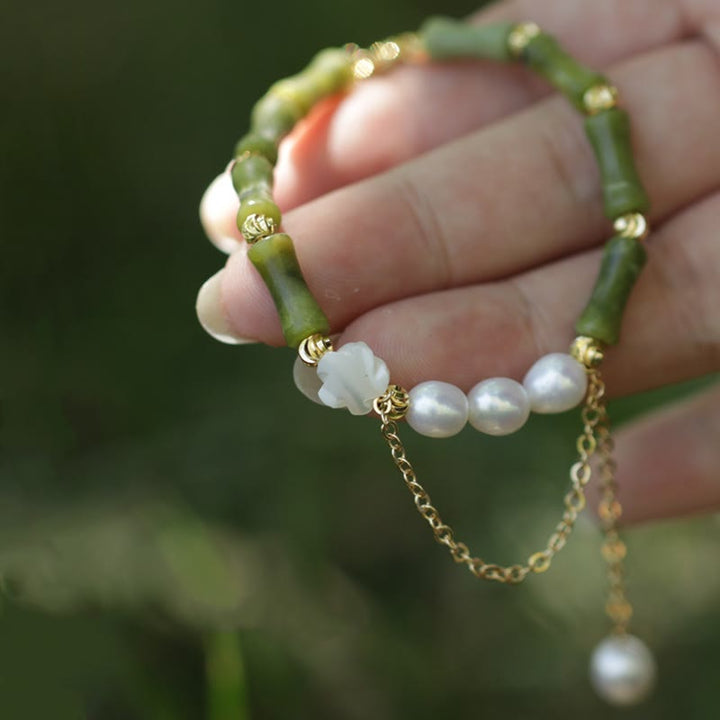 Buddha Stones Green Bamboo Jade Lily of the Valley Wealth Bracelet